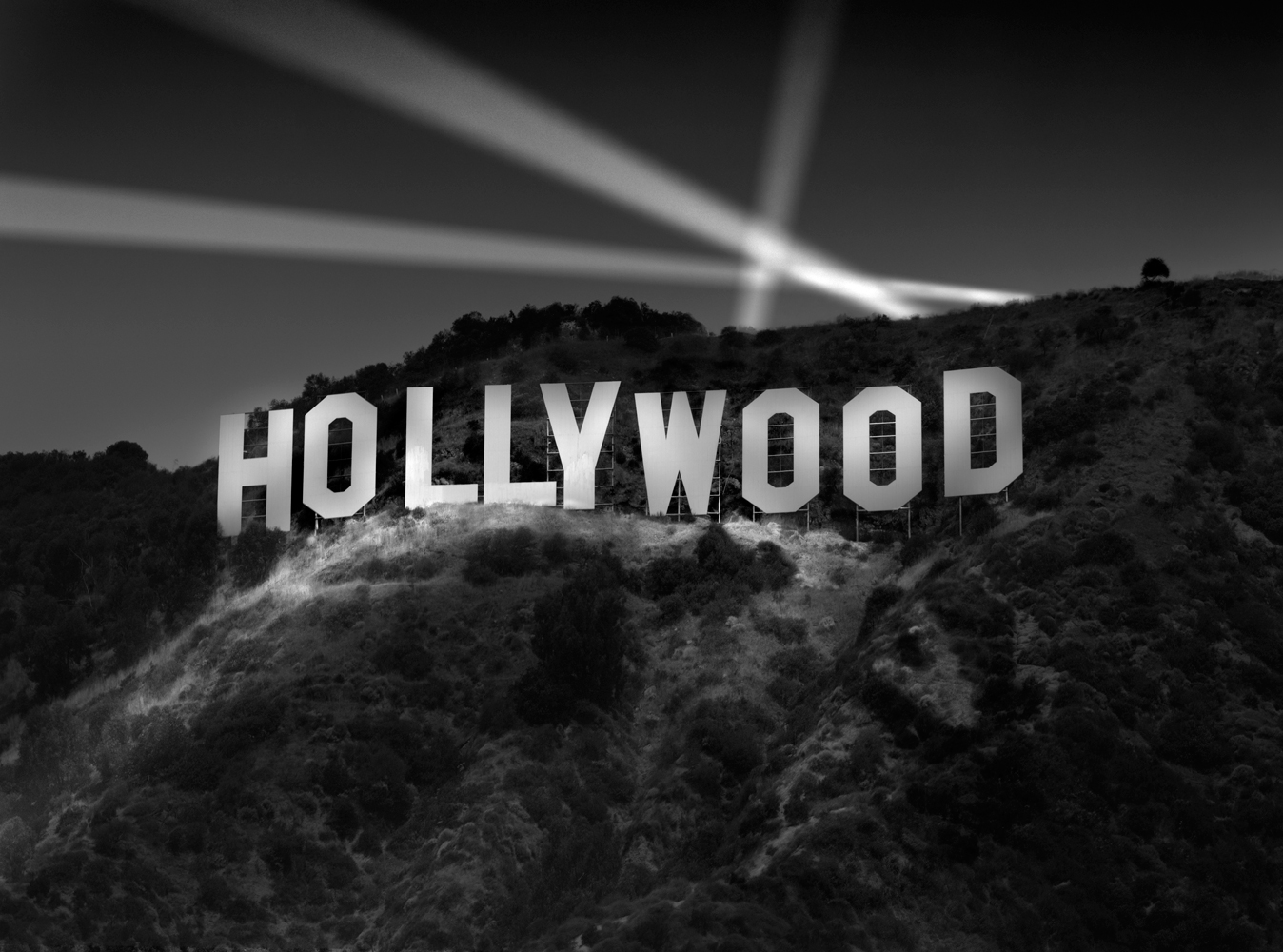 Hollywood sign, Richard Lund, Hollywood sign at night, Akira Yoshimura